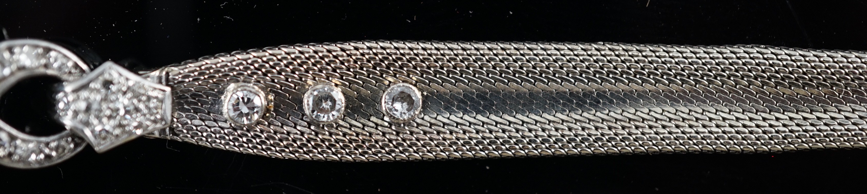 A lady's platinum and diamond set Lanco manual wind cocktail watch, on a 9ct gold and six stone diamond set bracelet